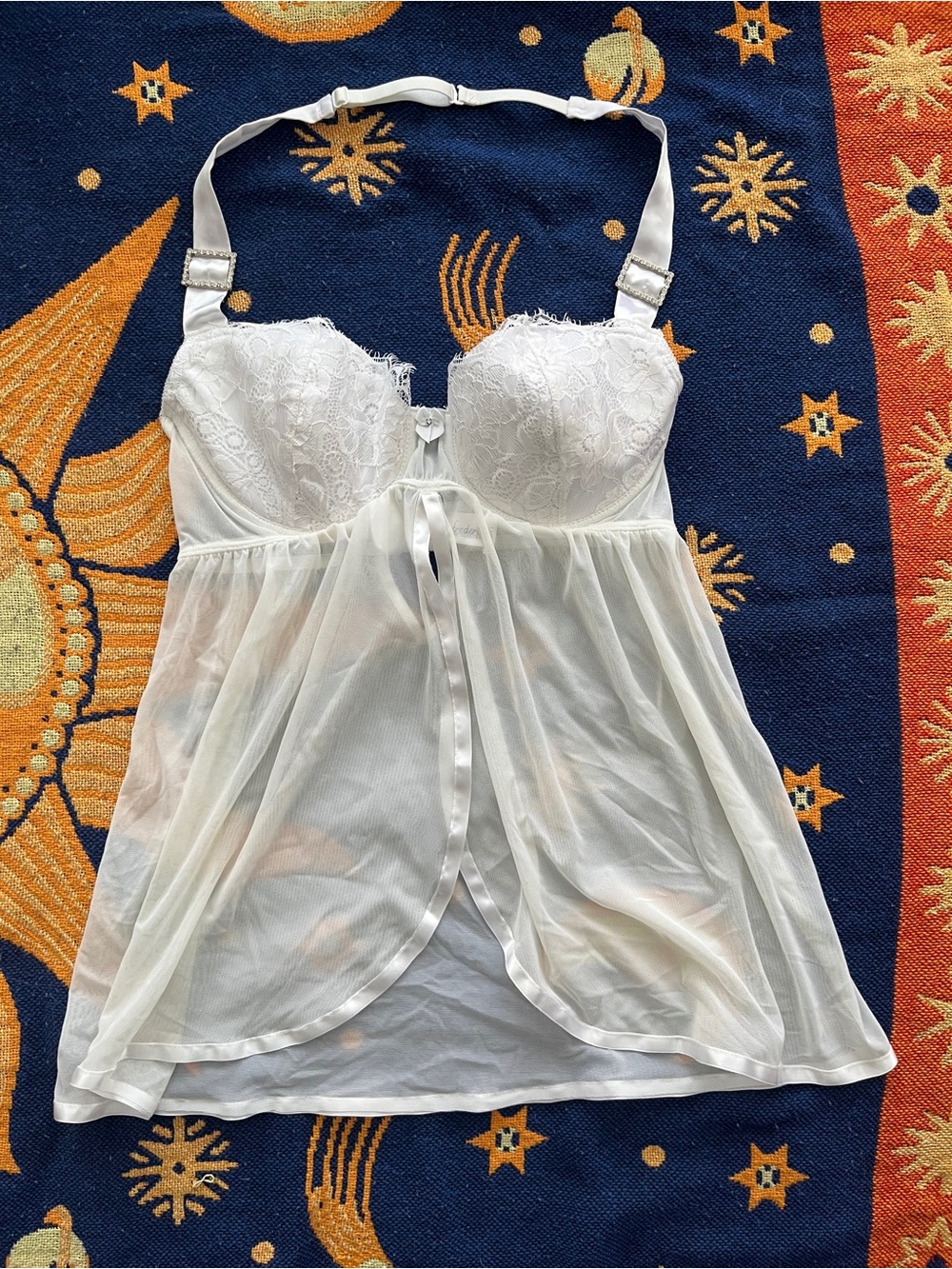 fredrick’s of hollywood lace & mesh white babydoll lingerie top